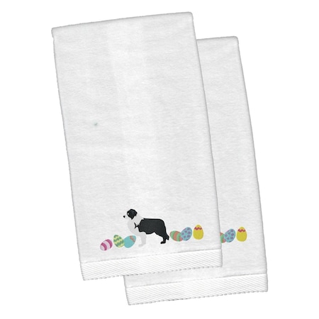 Carolines Treasures Black Border Collie Easter White Embroidered Plush Hand Towel, 2PK CK1610KTEMB